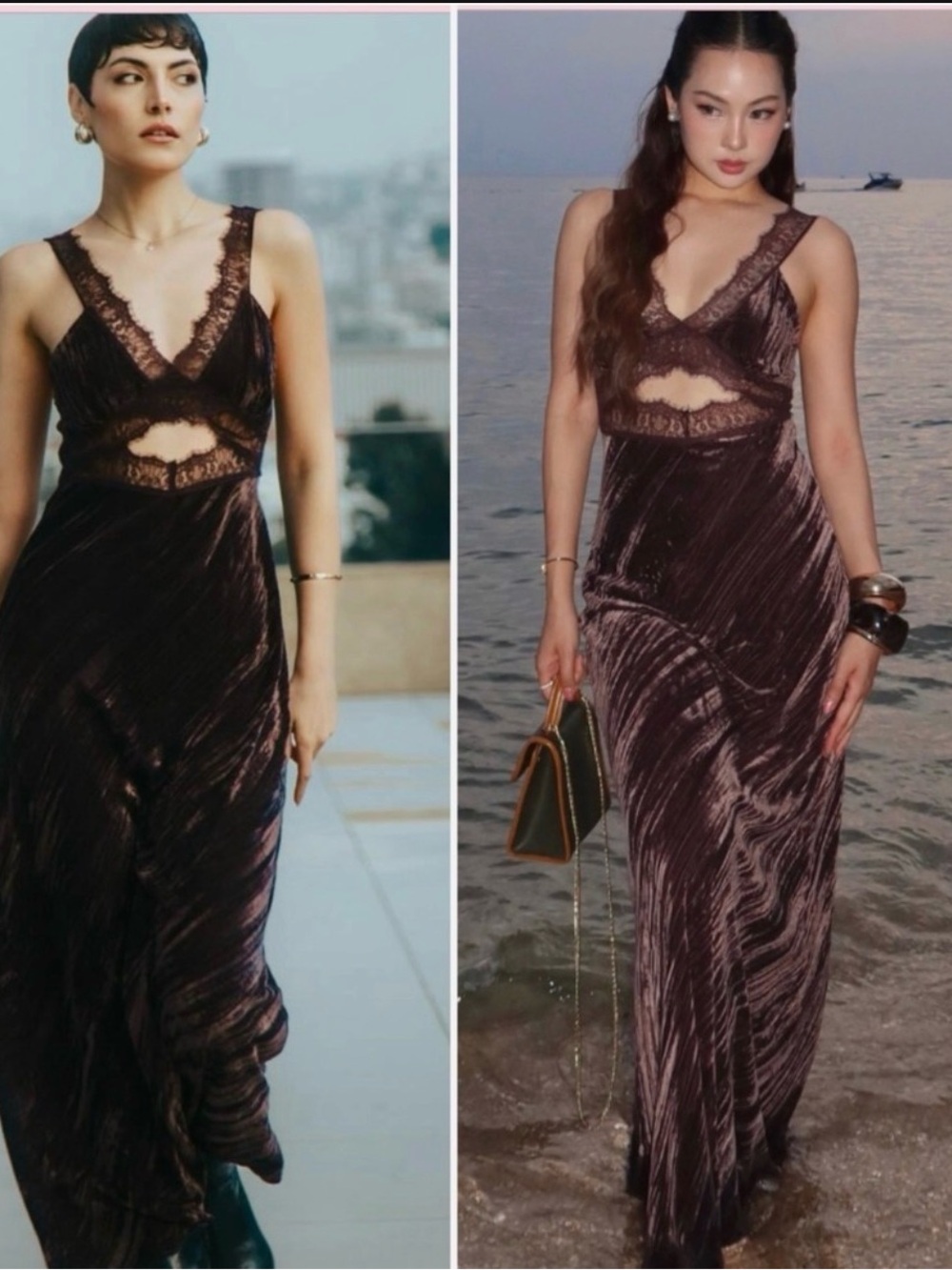 Zara Brown Maxi Dress with Cutout Detail